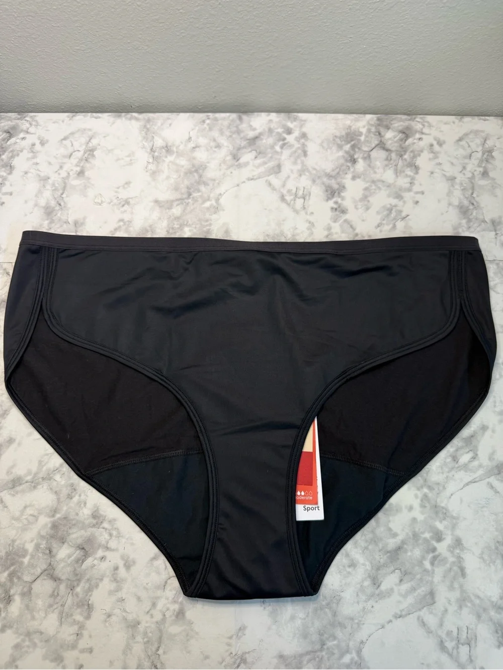 Thinx, Sportslip period panties sleek black Sport label,ideal active use size 4X